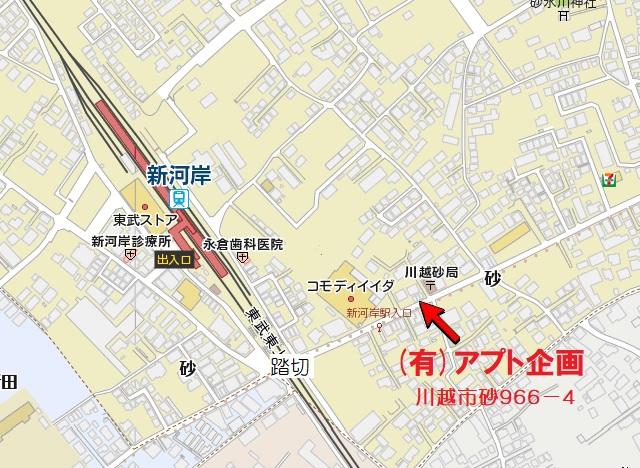【地図】コモディイイイダ新河岸店と砂郵便局の間です。お気軽にお立ち寄り下さい。