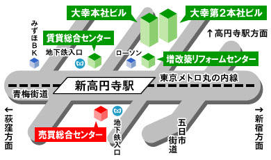青梅街道の南側に面しています。丸ノ内線新高円寺駅徒歩1分です。