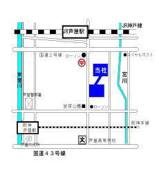 当社案内図。2号線から南方向へ、道路の西側です。